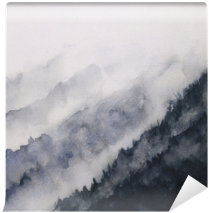 Watercolor Landscape Mountain Fog Asian Art Styles - Watercolor Painting (400x400), Png Download
