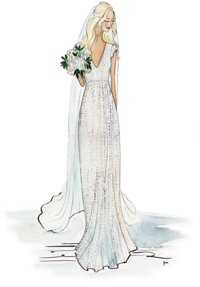Custom Illustration For The Bride - Watercolor Fashion Sketch Wedding Dress (410x600), Png Download