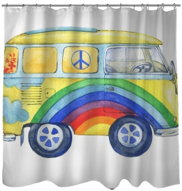 Old-fashioned Yellow Hippie Сamper Bus, Painted In - Drawing (400x400), Png Download