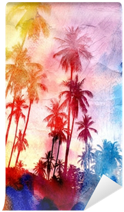 Watercolor Silhouettes Of Palm Trees Wall Mural • Pixers® - Colorful Palm Trees (400x400), Png Download