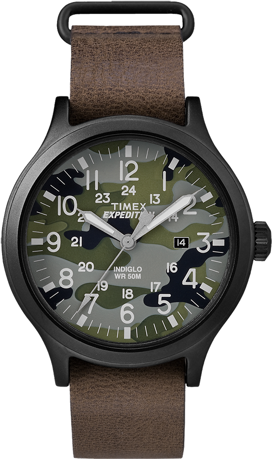 Expedition Scout 43mm Leather Strap Watch Black/brown/camo - Timex Expedition Scout (750x900), Png Download