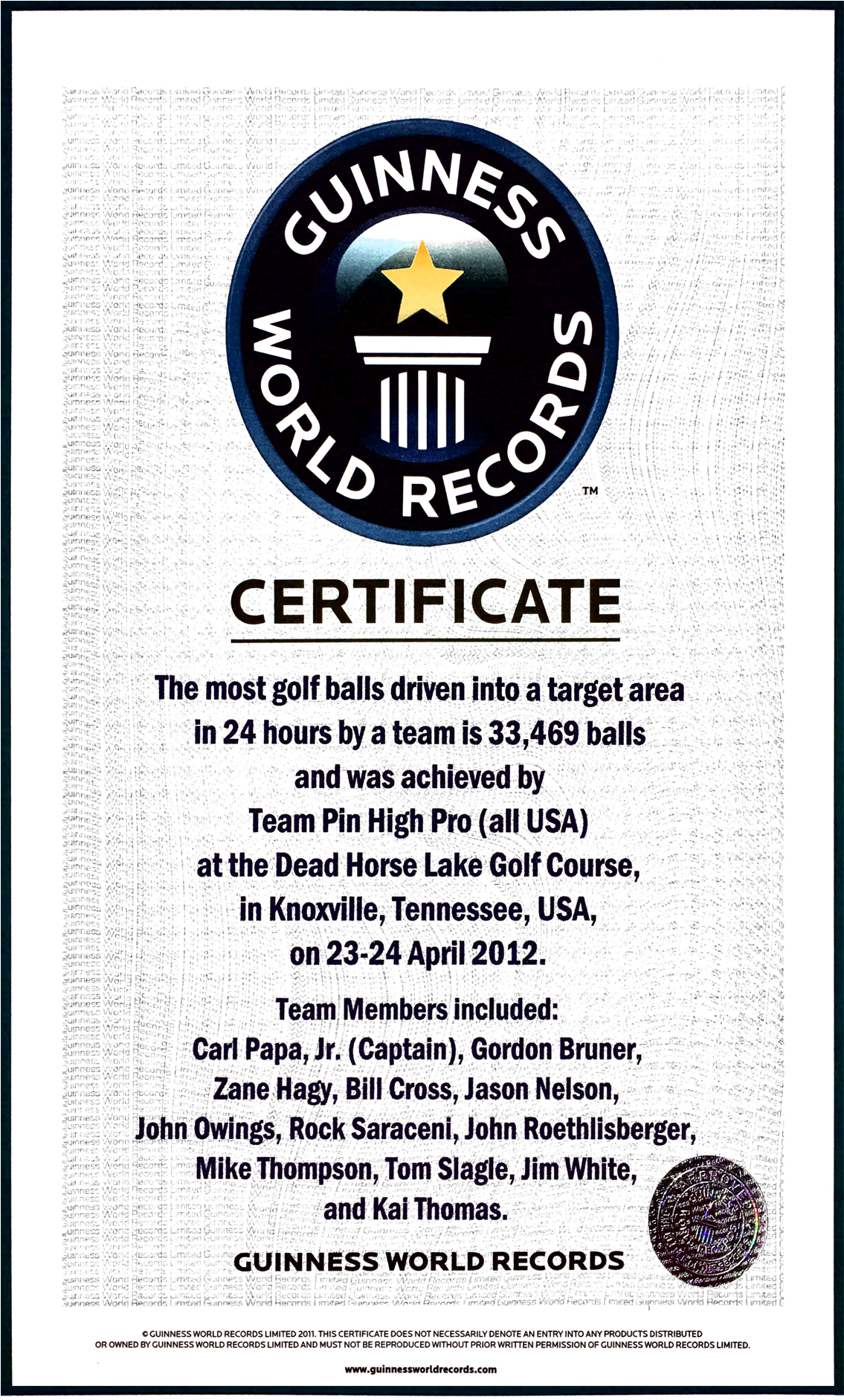 Only 20,000 Golf Balls Were Required For The Record - Guinness Record Certificate (2000x2000), Png Download
