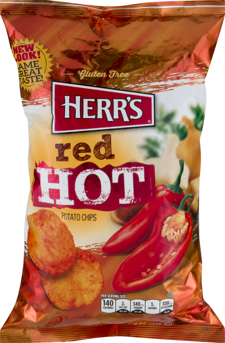 Herr's Red Hot Potato Chips - Herr's Red Hot Potato Chips, 8 Oz (788x1200), Png Download