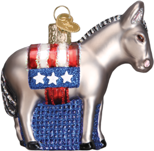 Old World Christmas Democratic Donkey Glass Ornament (350x350), Png Download