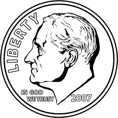 Dime Clip Art - Dime Clip Art Black And White (400x400), Png Download