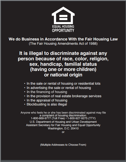 Acrylic Compliance Sign, Equal Housing Opportunity - Fdic (684x684), Png Download