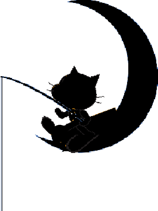 Cat In The Moon Black - Moon And Cat Png (542x720), Png Download