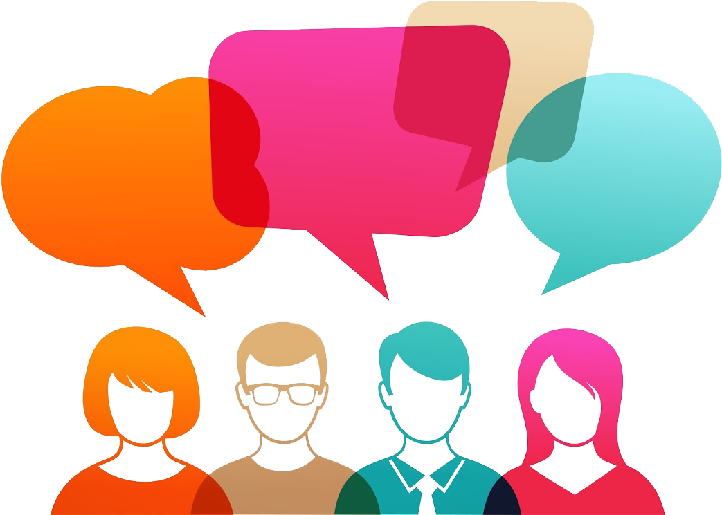 Speech Bubbles Different Colours W People Conversation - Speech Bubbles With People (1118x822), Png Download