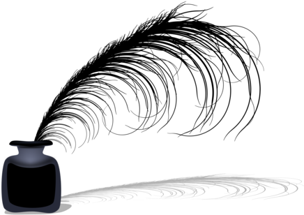 Paper Quill Inkwell Pens - Pen With Feather Png (490x340), Png Download