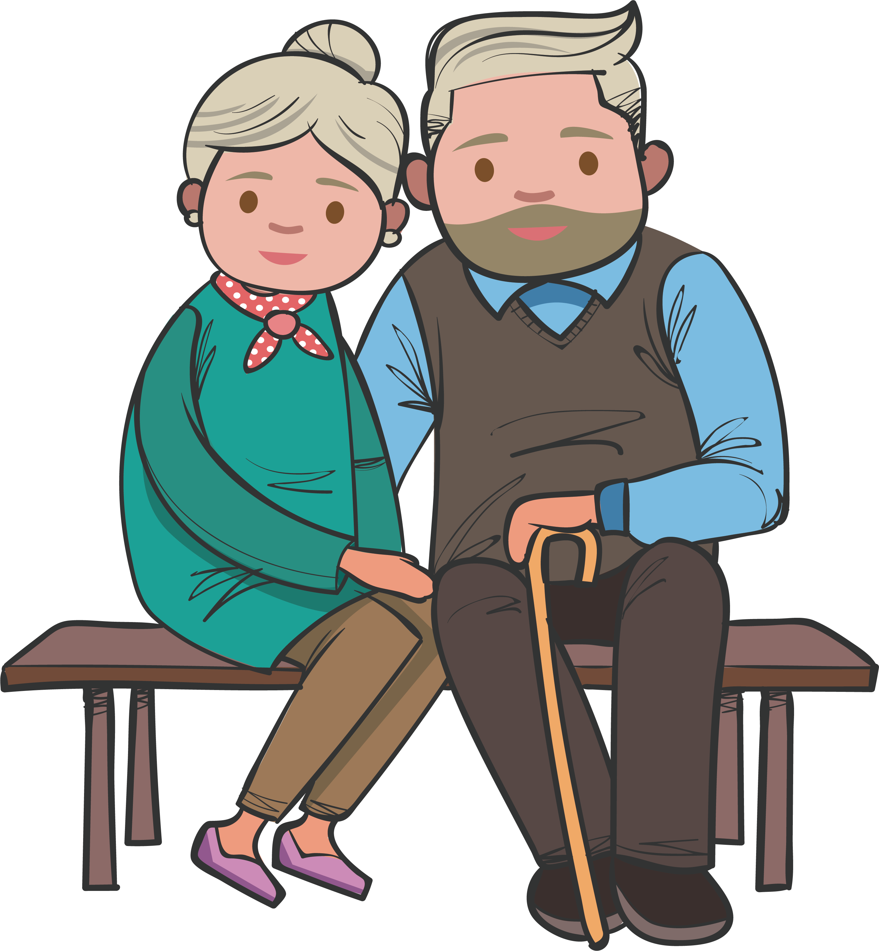 Bench Old Age Grandparent - Old Age People Png (2897x3134), Png Download