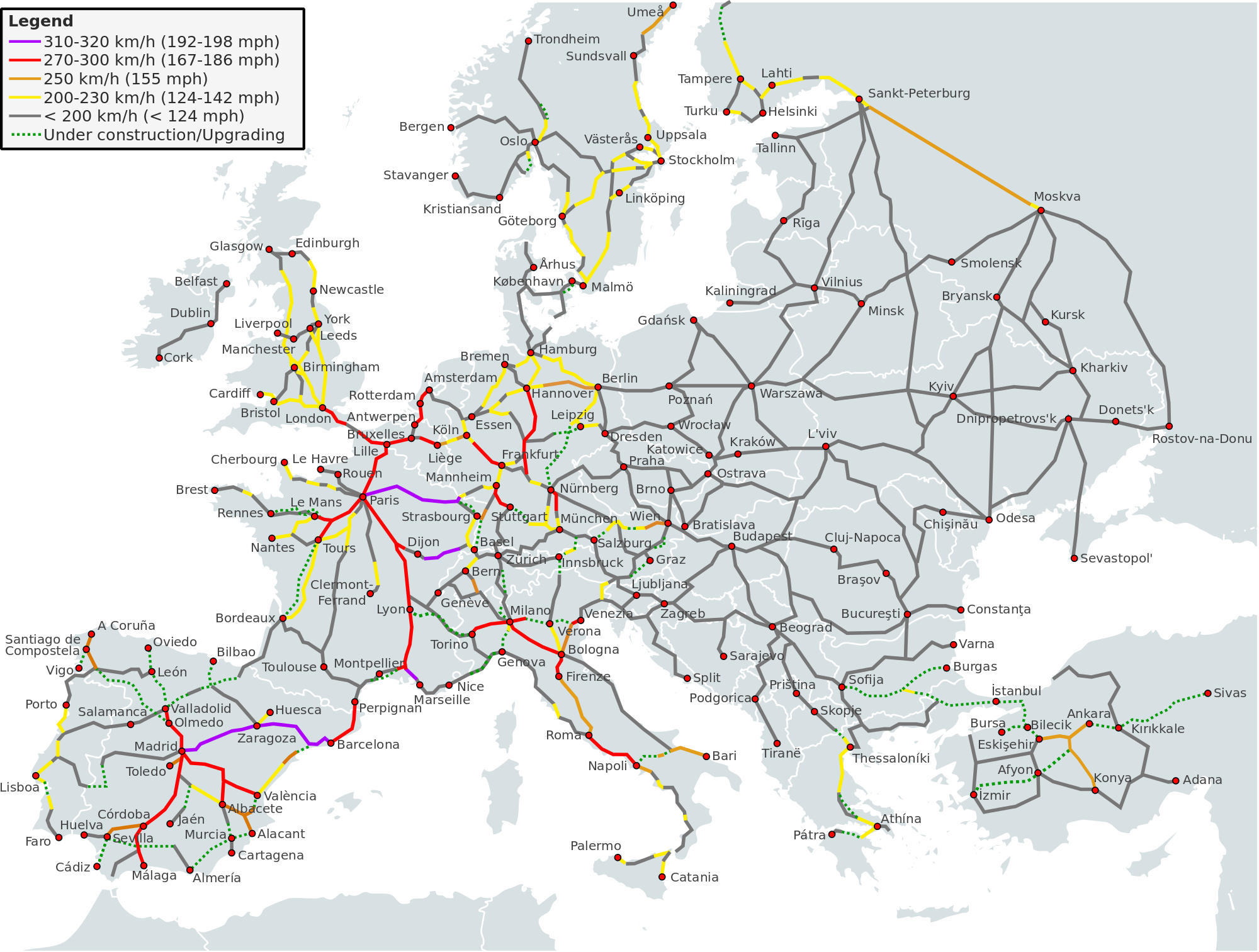 Lines In Europe - Train Network Europe (2000x1513), Png Download