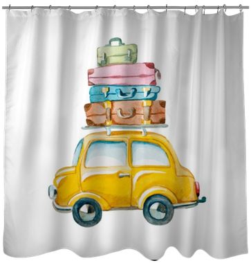 Hand Drawn Yellow Car With Suitcase On The Roof - Illustration (400x400), Png Download