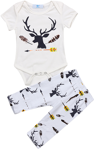 Baby Deer & Feathers Bodysuit Set - Romper Suit (600x600), Png Download