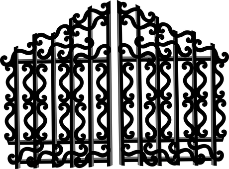 Fence Door Barricade Entrance Gate Iron Po - Gate Clipart Png Black And White (460x340), Png Download