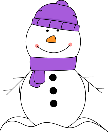 Snowman Wearing Purple Scarf And Hat Clip Art - Winter Snowman Clipart (451x550), Png Download