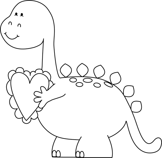Black And White Valentine&day Dinosaur Clip Art Clip - Valentines Day Black And White (550x534), Png Download
