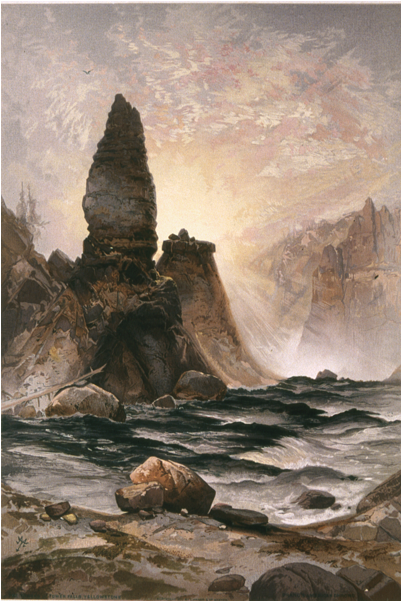 The Towers Of Tower Falls - Thomas Moran Yellowstone (600x600), Png Download