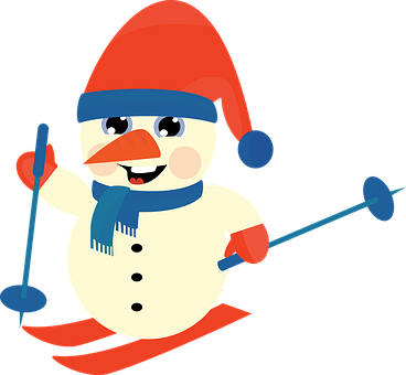Snowman Winter Christmas Ski Downhill Snow - Skiing Clipart Png (368x340), Png Download