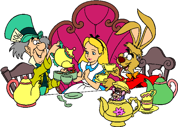 Alice In Wonderland Group Clipart Wondersofdisney - Alice In Wonderland Tea Party Clip Art (623x447), Png Download