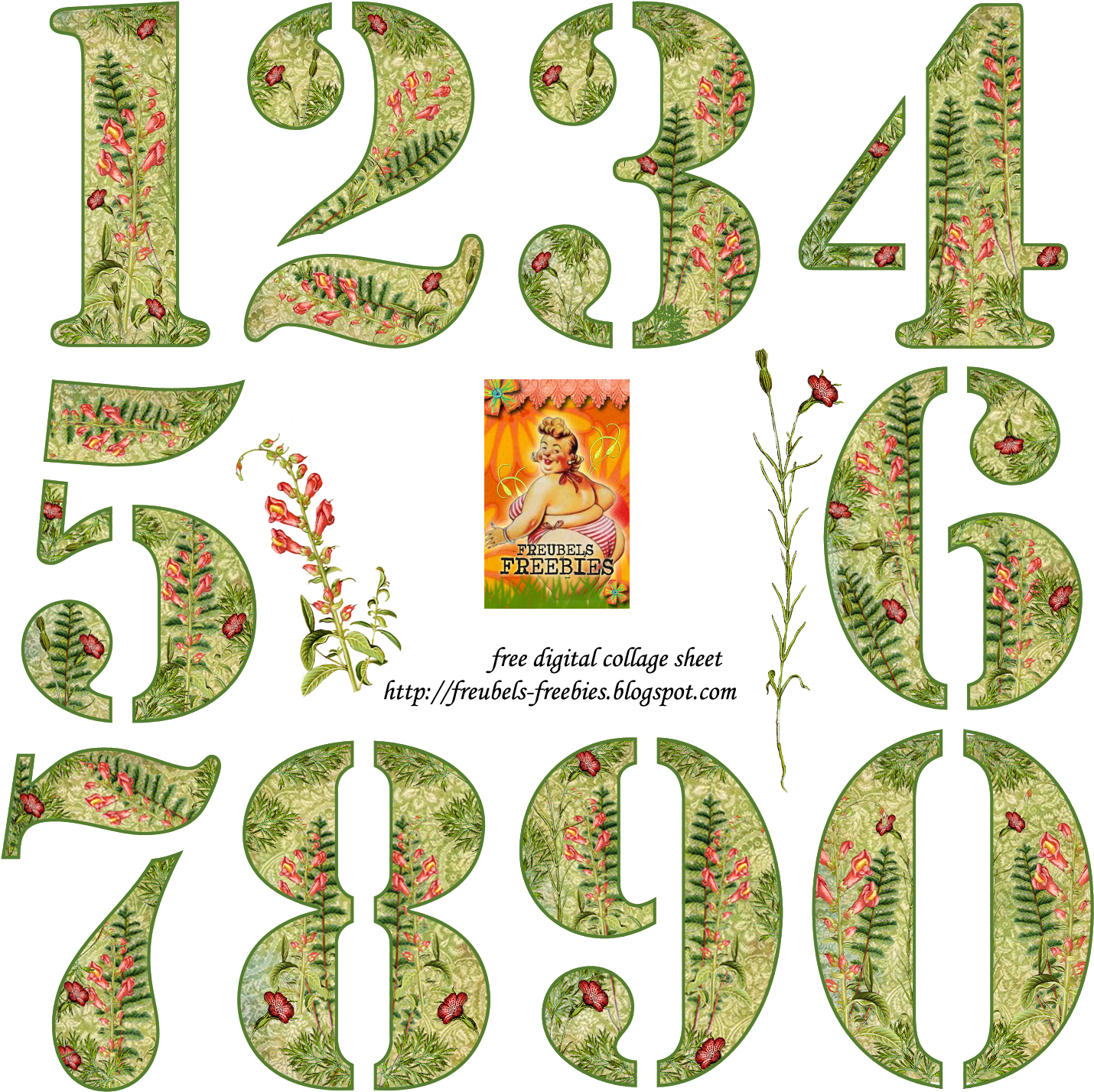 Free Digital Collage Sheet Flower Numbers - Collage (1500x1500), Png Download