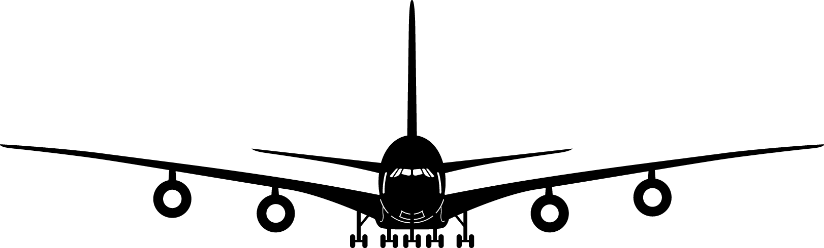 Black Airplane Front View Png Clipart Download Free - Aircraft Front View Png (1622x490), Png Download
