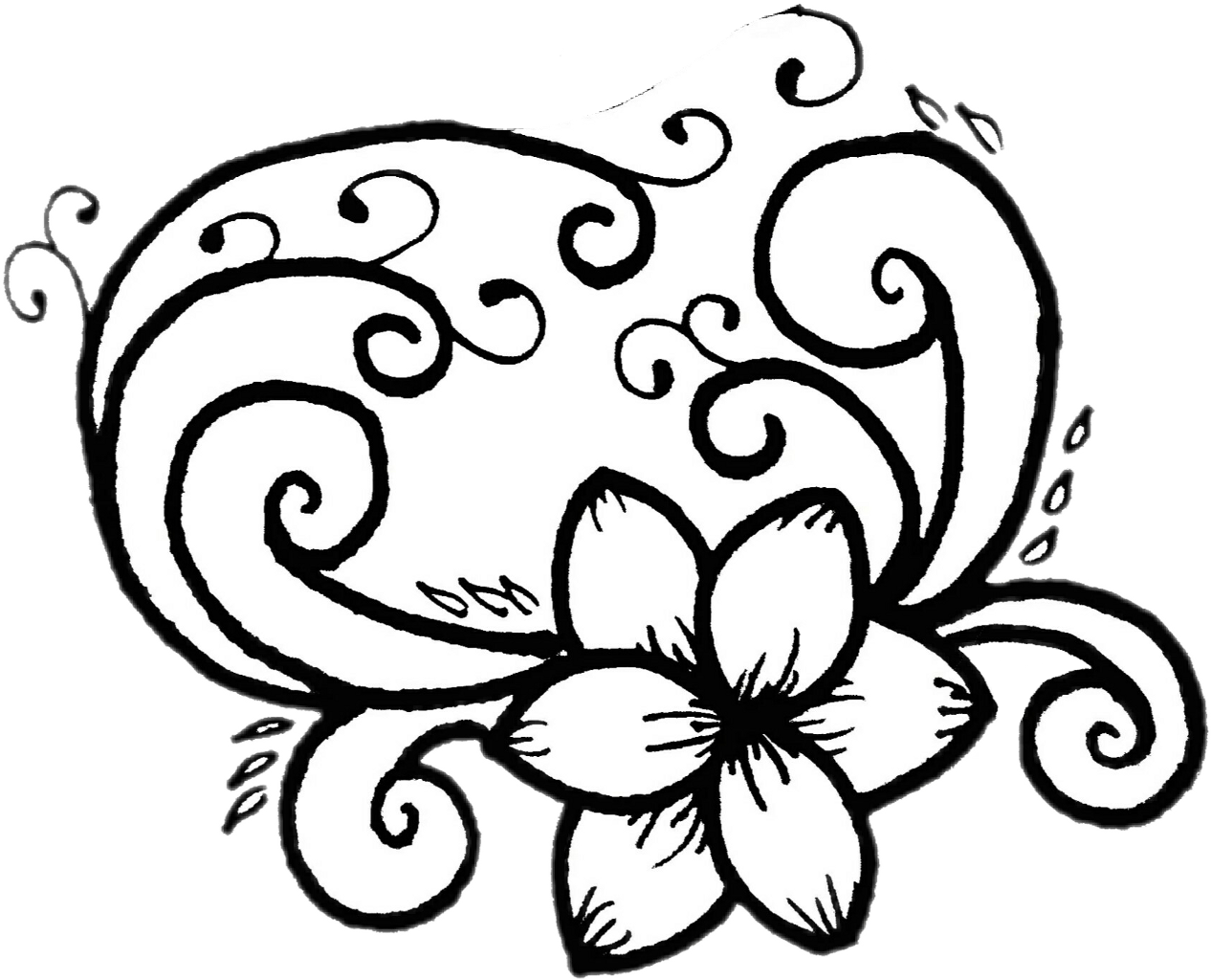 Doodle Drawing Flower Blackandwhite Simple Like4like - Drawing (1266x1024), Png Download