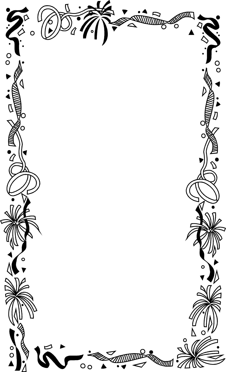 Confetti Border Clip Art Black And White - Birthday Border Black And White (958x1580), Png Download
