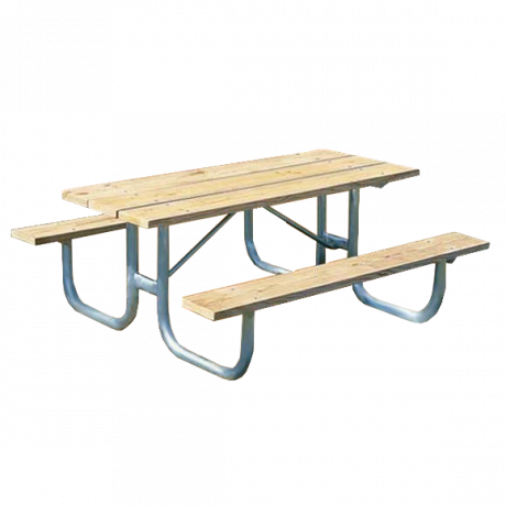 James Picnic Table With Wood Plank Top And Benches - Picnic Table With Metal Legs (460x460), Png Download