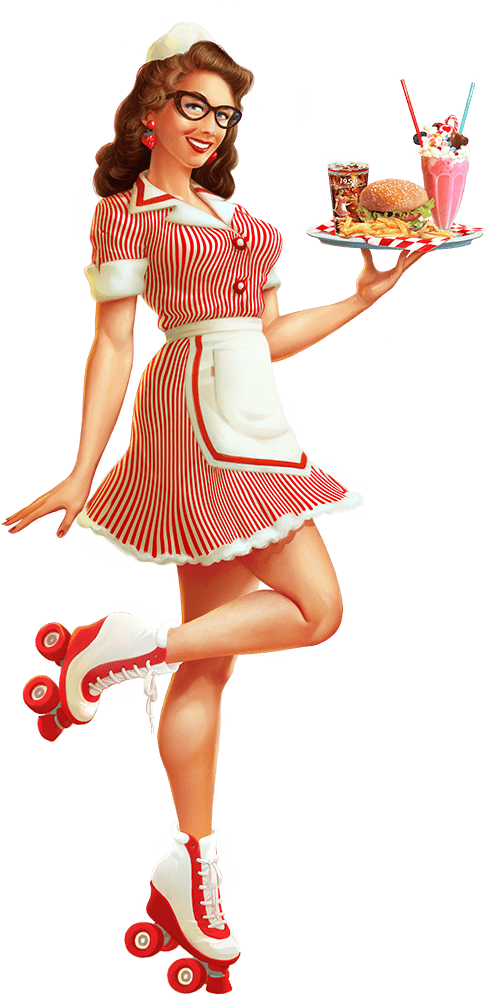 Pinup - Roller Skating Diner (527x1000), Png Download