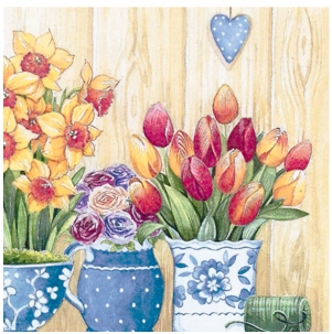 Guardanapo Vasos Com Flores De Primavera - Lunch Napkins Macetas Con Flores Primavera (300x400), Png Download