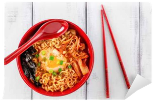 Korean Ramen With Kimchi On White Wood Wall Mural • - Ramyeon Korea (400x400), Png Download
