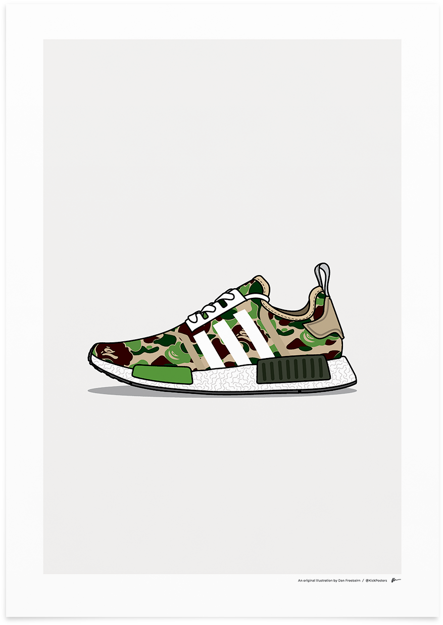 Bape Nmd Green Print V=1529412306 - Mens Adidas Nmd R1 Bape (1080x1442), Png Download