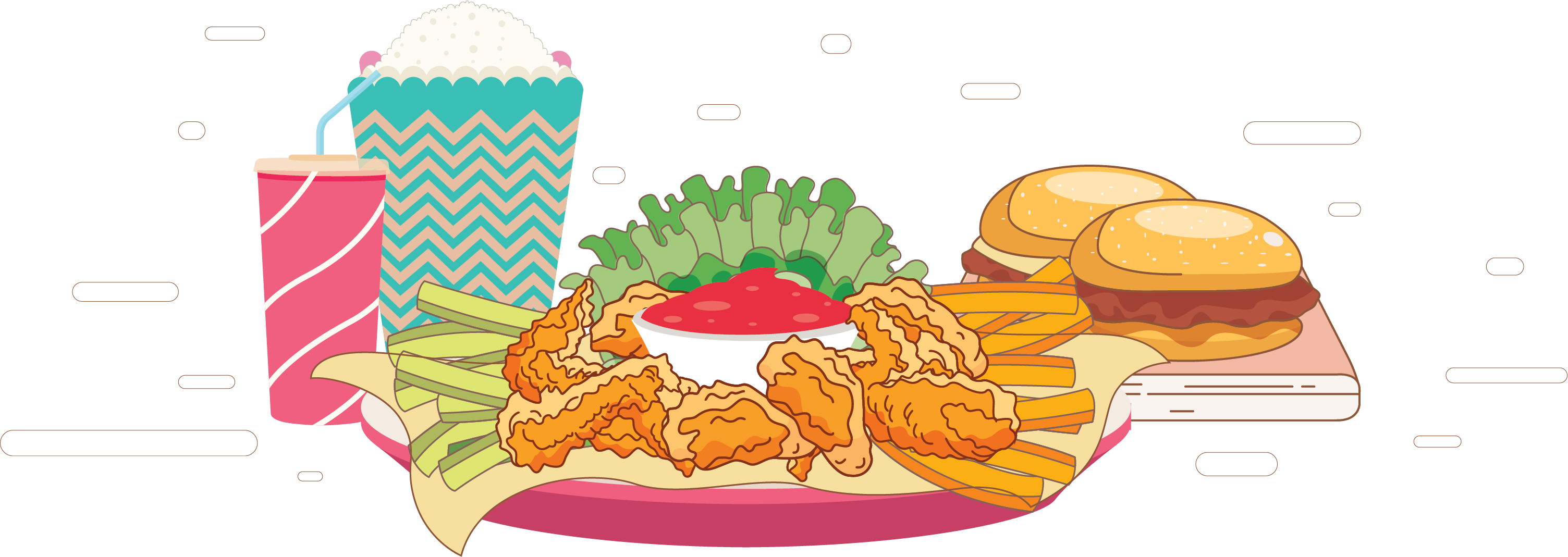 Hamburger Buffalo Wing Junk Food Fried Chicken Fast - Buffalo Wing (3008x1069), Png Download