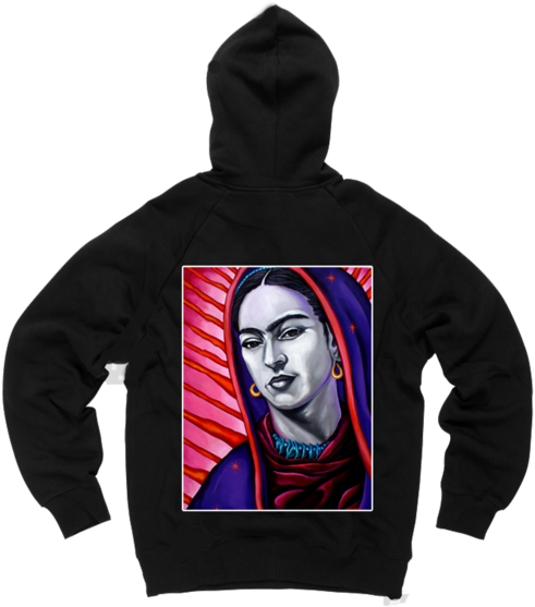 Frida Black Hoodie - Sudadera Negra Frente Y Espalda (490x600), Png Download