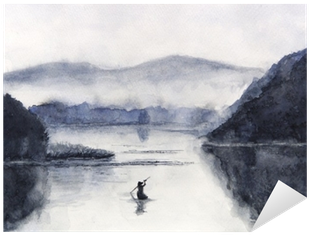 Watercolor Fishing Boat And Island With Mountains - Watercolor Painting (400x400), Png Download