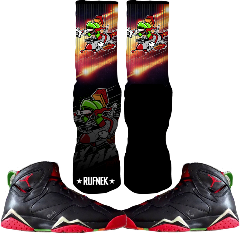 Marvin Martian 7 Socks - Nike Mens Air Jordan 7 Retro (769x771), Png Download