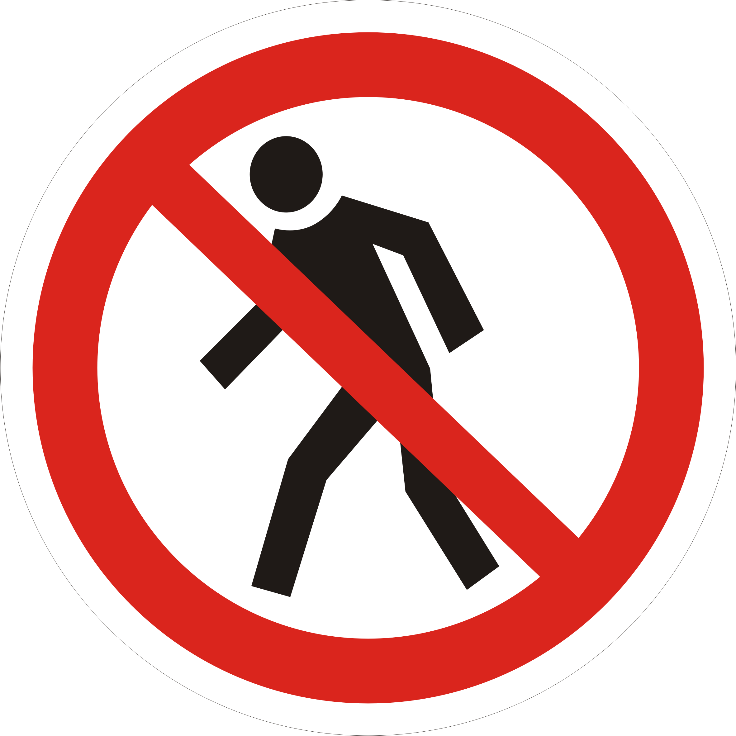 Проход Воспрещен - Знак - No Walking Sign Png (2363x2363), Png Download