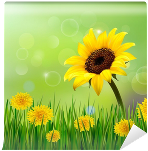 Summer Background With Yellow Flowers And Grass - Sunflowers Badge Reel 5 To Choose From Retractable (400x400), Png Download
