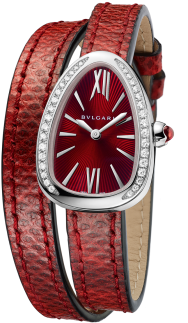 Reloj Serpenti Con Caja En Acero Inoxidable Con Diamantes - Bvlgari Serpenti Diamond & Red Karung Strap Watch (505x394), Png Download