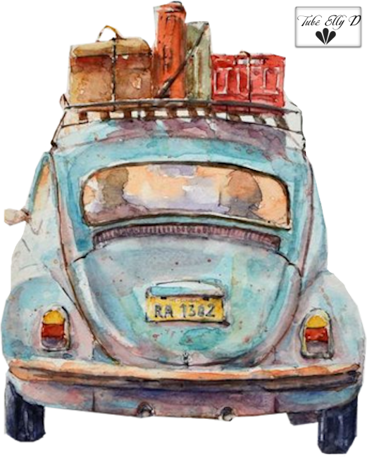 Old Beetle Car Watercolor (521x650), Png Download