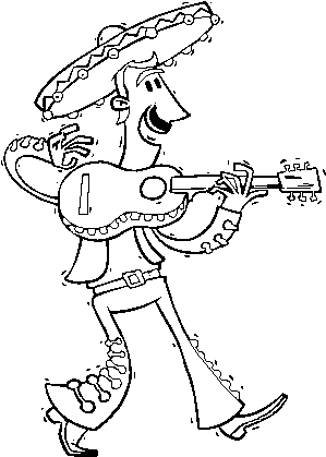 Mariachi With Guitar Coloring Page - Mariachi Mexicano Para Dibujar (600x470), Png Download