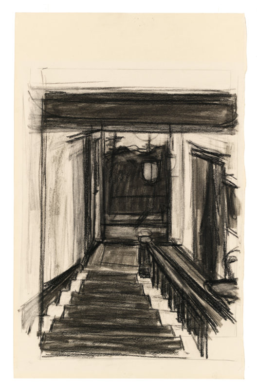 A Charcoal Of A Stairwell - Hopper Drawings (528x800), Png Download