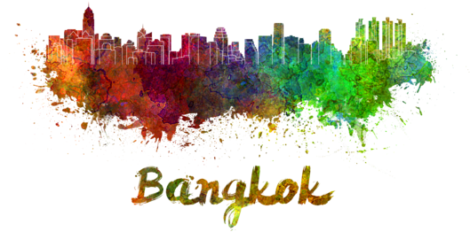 Bleed Area May Not Be Visible - Bangkok Skyline Watercolor (600x393), Png Download