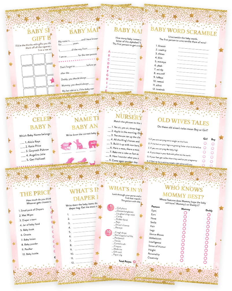 Pink And Gold Twinkle Twinkle Little Stars Baby Shower - Game (819x1024), Png Download