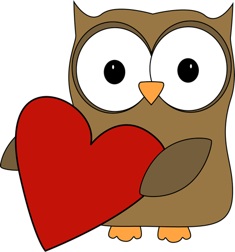 Owl With A Big Valentine Heart Clip Art - Valentines Clipart (467x500), Png Download