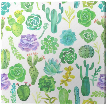 Watercolor Cactus And Succulent Seamless Pattern Canvas - Watercolor Cactus (400x400), Png Download