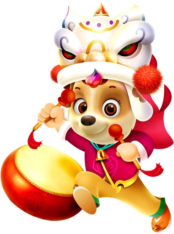 Hand Painted Cartoon Dog Drums - Chinese New Year (1024x1107), Png Download