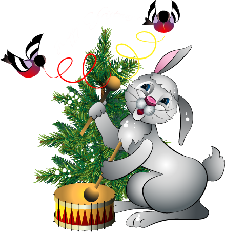 Christmas Bunny With Drum Png Clipart - Christmas Bunny Graphic Transparent Background (439x452), Png Download