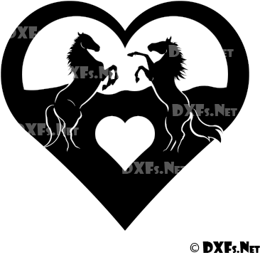 Rearing Love Heart Horses Silhouette Design For Cnc - Horse Dxf Files (400x400), Png Download