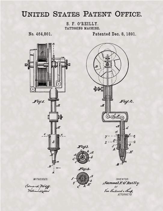 Tattoo Pen Patent - Samuel O Reilly Tattoo Gun (700x700), Png Download
